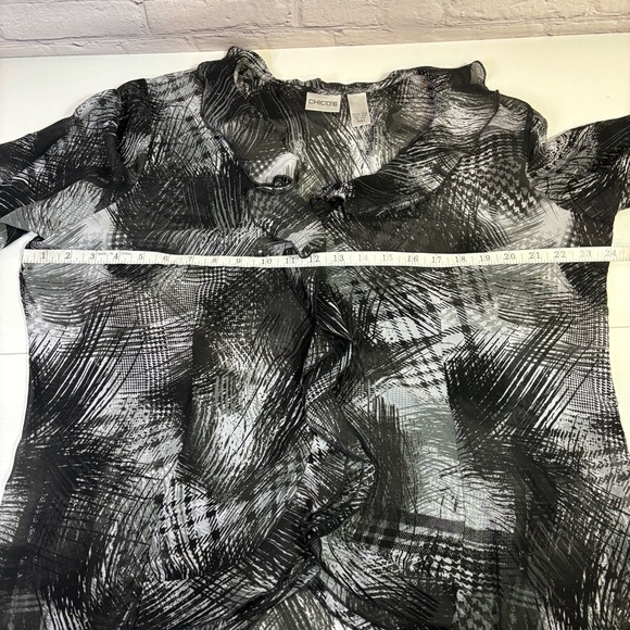 Chico’s Women's Sheer Black and White Top with Ruffles Size XL - Picture 5 of 7